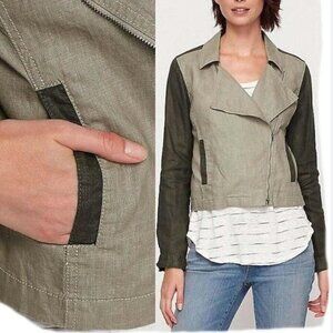 Eileen Fischer organic linen colorblock moto jacket